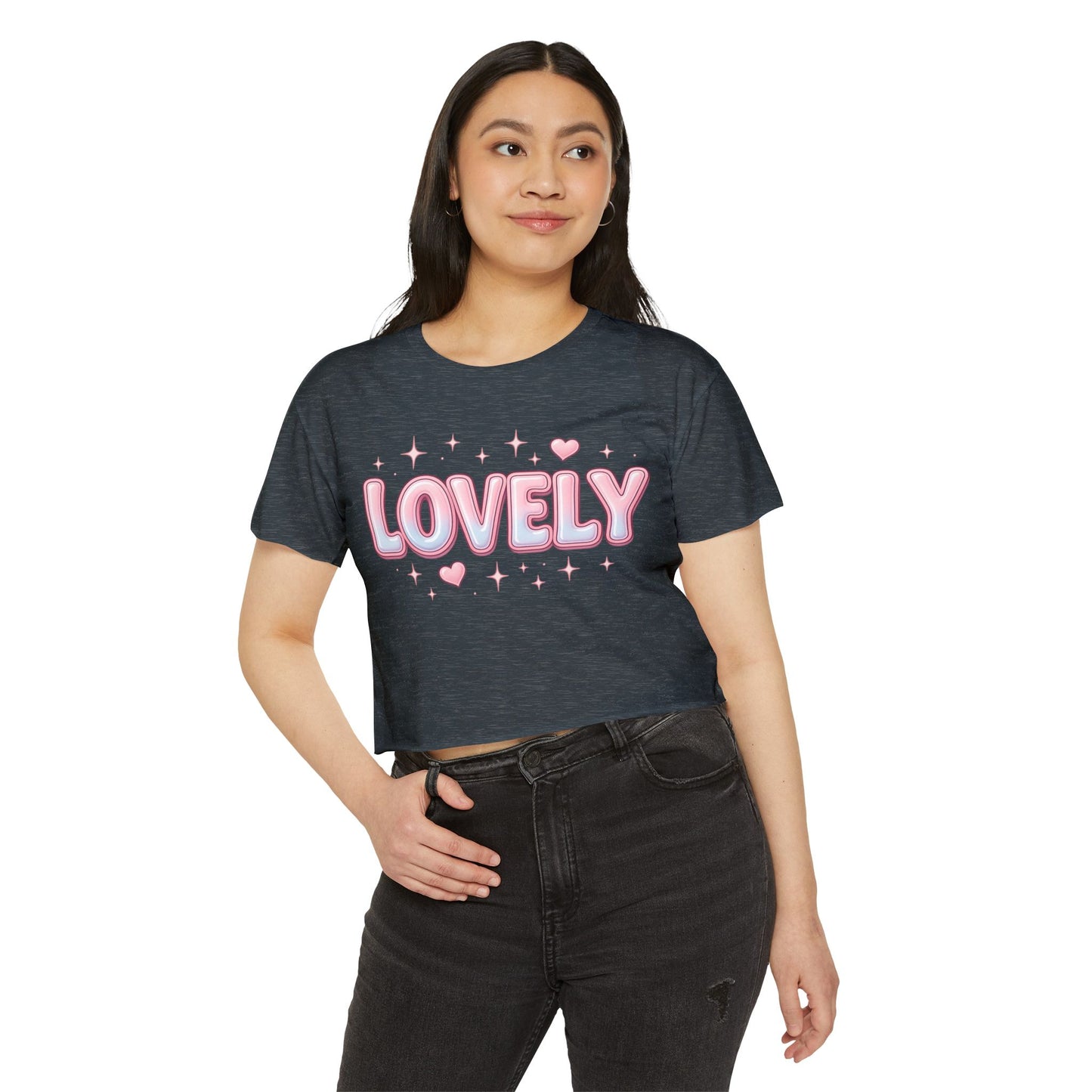 Lovely Crop Top | Cute Pink 'LOVELY' Graphic Festival Tee for Women