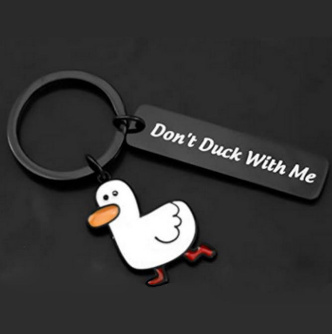 Punny Love: "Ducking Love You" Cute Duck Keychain Couples Gift (Stainless Steel).