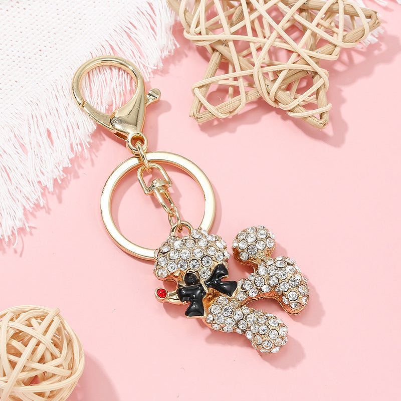 Popular Diamond Rhinestone Dog Keychain, Golden Pet Luxury Key Ring