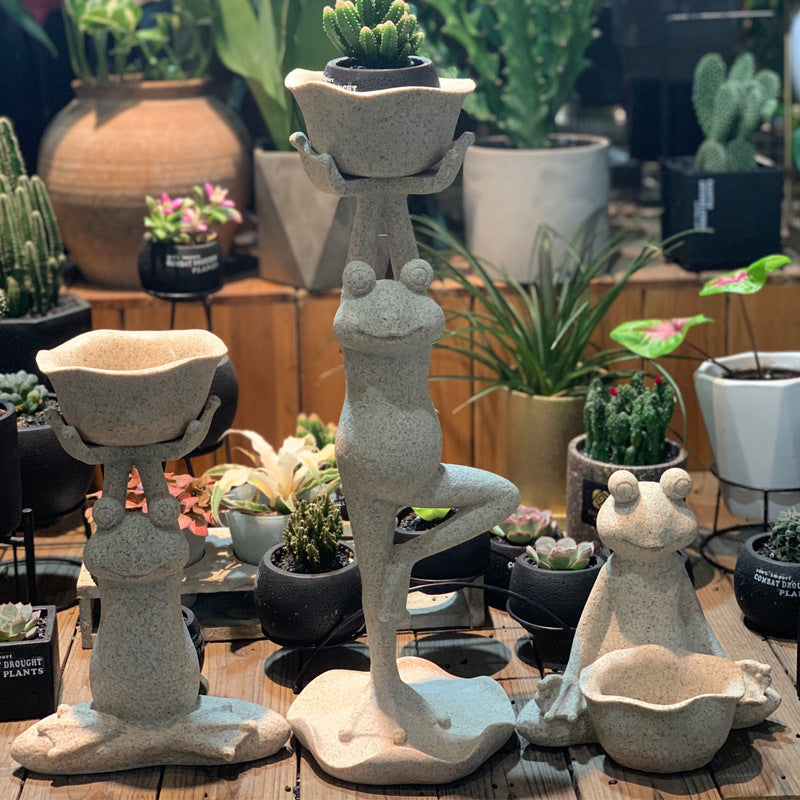 Find Your Zen: Simple & Stylish Yoga Frog Resin Flower Pot Ornament.