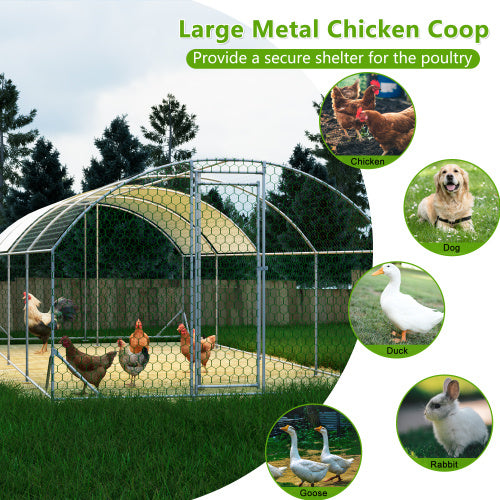 26' x 9' x 6' Large Metal Chicken Coop, Walk-In Poultry Cage With Waterproof Cover, Predator-Safe Design & Easy Assembly (258 sq ft)