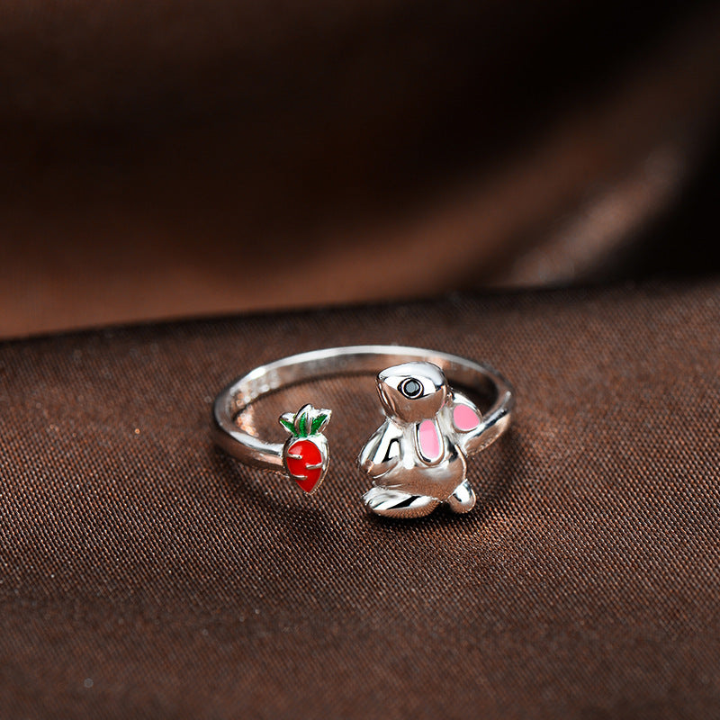Bunny Radish Sterling Silver Ring, Women’s Adjustable Animal/Zodiac Ring