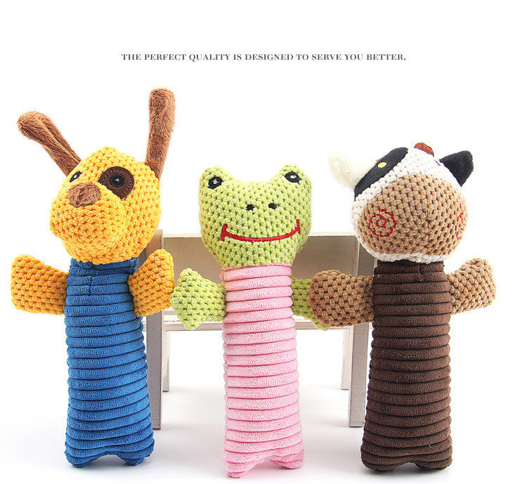 Squeaky Snuggles: Soft Plush Sound Dog Toys (Puppy, Calf, or Frog Styles).