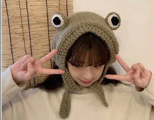 Sweet & Warm: Women's Big Eyes Cartoon Frog Knitted Hat for Shopping and Travel.