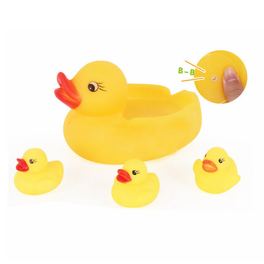 Baby Little Yellow Duck Toy Set – Mother Duck & 3 Baby Ducks (Soft Vinyl Bath & Grasping Toy)