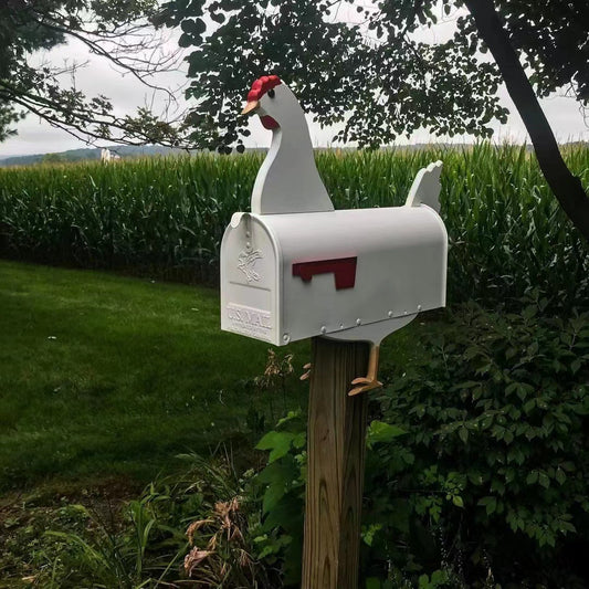 Farmhouse Flair: Modern Simplicity Metal Iron Chicken Mailbox Ornament.