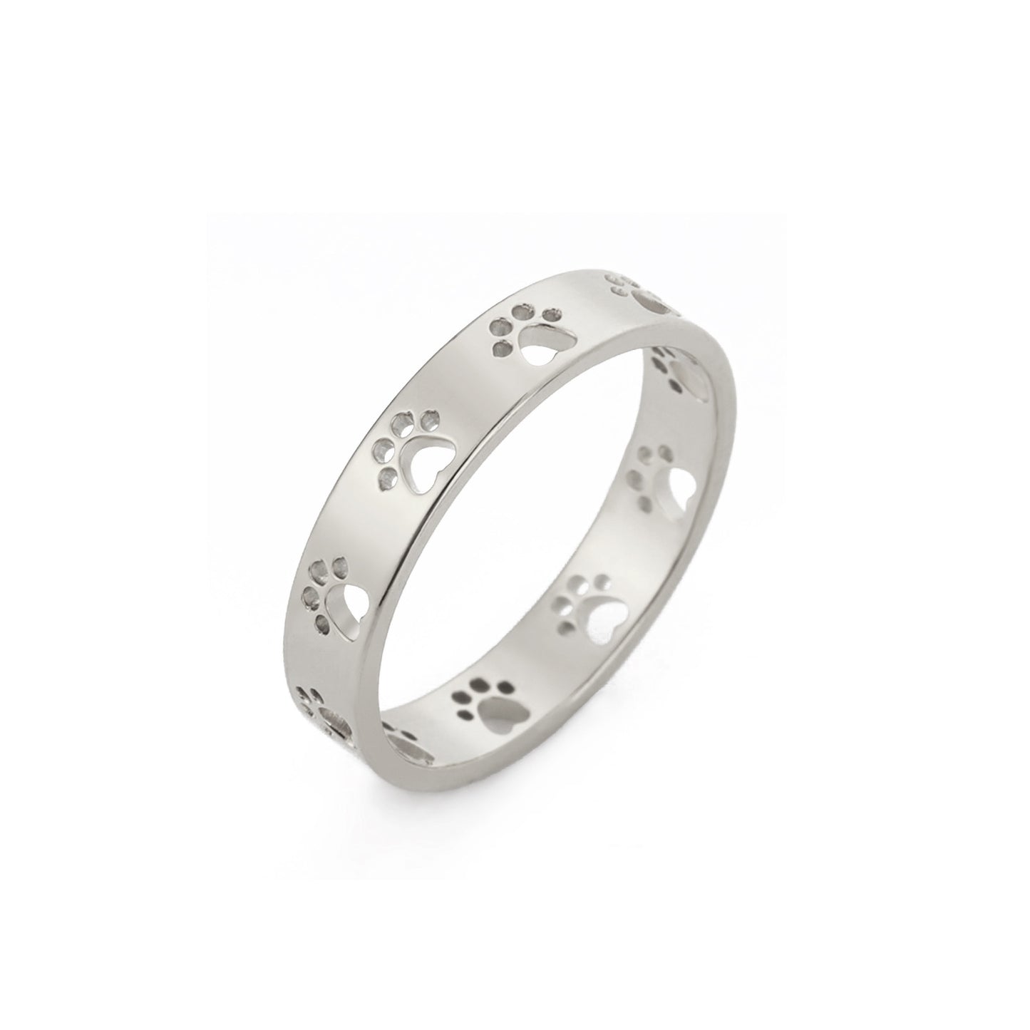 Stainless Steel Cat & Dog Paw Print Ring, Titanium Steel Unisex Animal Jewelry (Sizes 7–11)