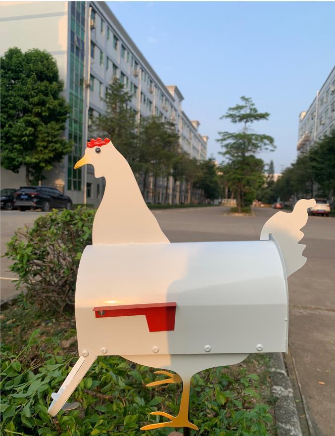 Farmhouse Flair: Modern Simplicity Metal Iron Chicken Mailbox Ornament.