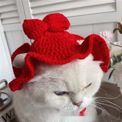 Hand-Crocheted Pet Knitted Hat, Funny INS-Style Wool Headgear for Cats & Dogs