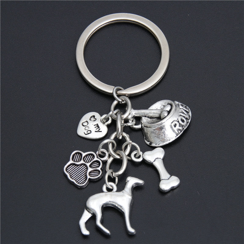 Small Animal Pet Dog Heart Keychain, Zinc Alloy Rope Pendant Accessory