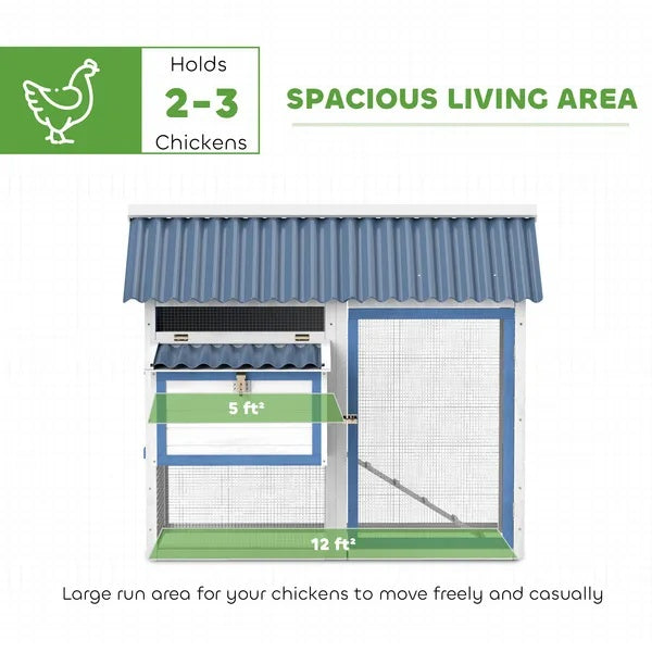 55.5 Inch Wooden Chicken Coop with Run Box, Nesting Box, Removable Tray & Ramp – Outdoor Hutch for 2–3 Chickens, White