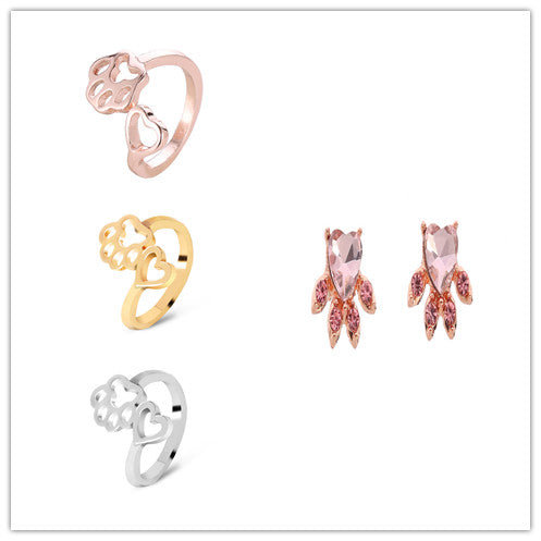 Simple Love Dog Paw Ring, Adjustable Alloy Pet-Themed Jewelry in Gold & Silver