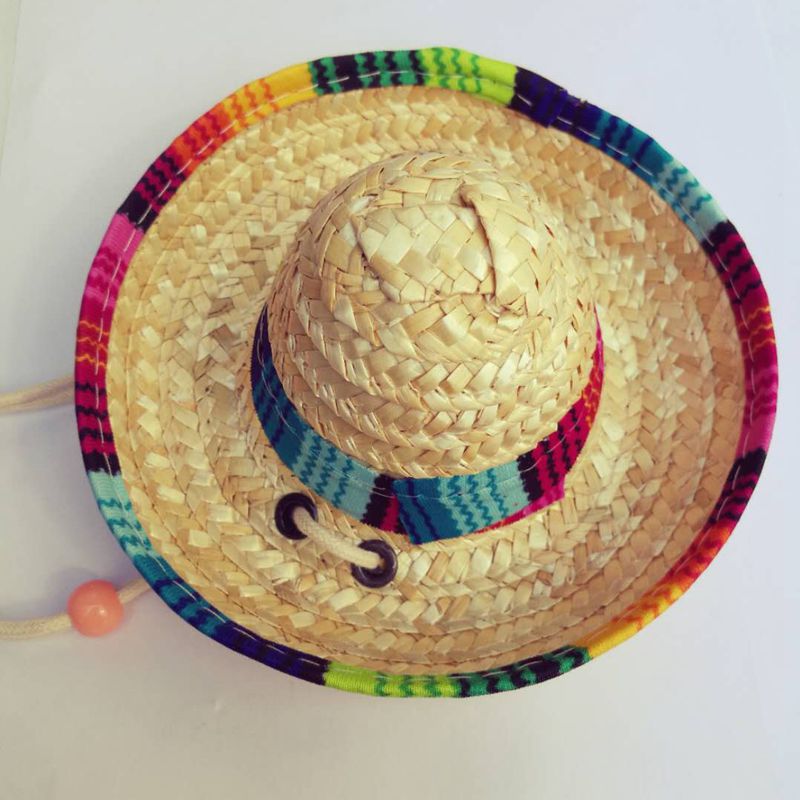 Mexican-Style Straw Pet Hat, Woven Sun Hat for Dogs & Cats with Unique Pattern Design