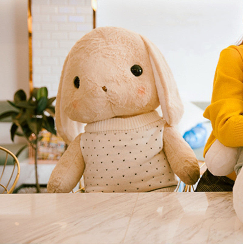 Cute Bunny Doll Wearing a Vest Sweater, Lop-Eared Rabbit Plush Toy