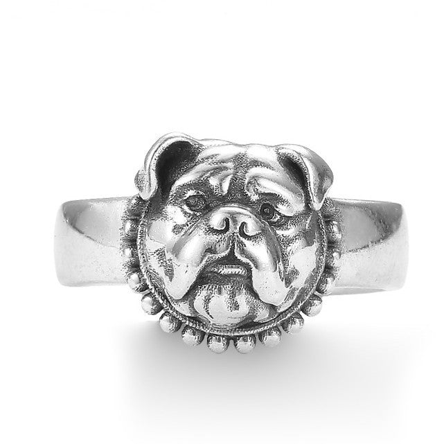 Thai Silver Retro Dog Ring, Adjustable English Bulldog Personality Jewelry (Unisex)