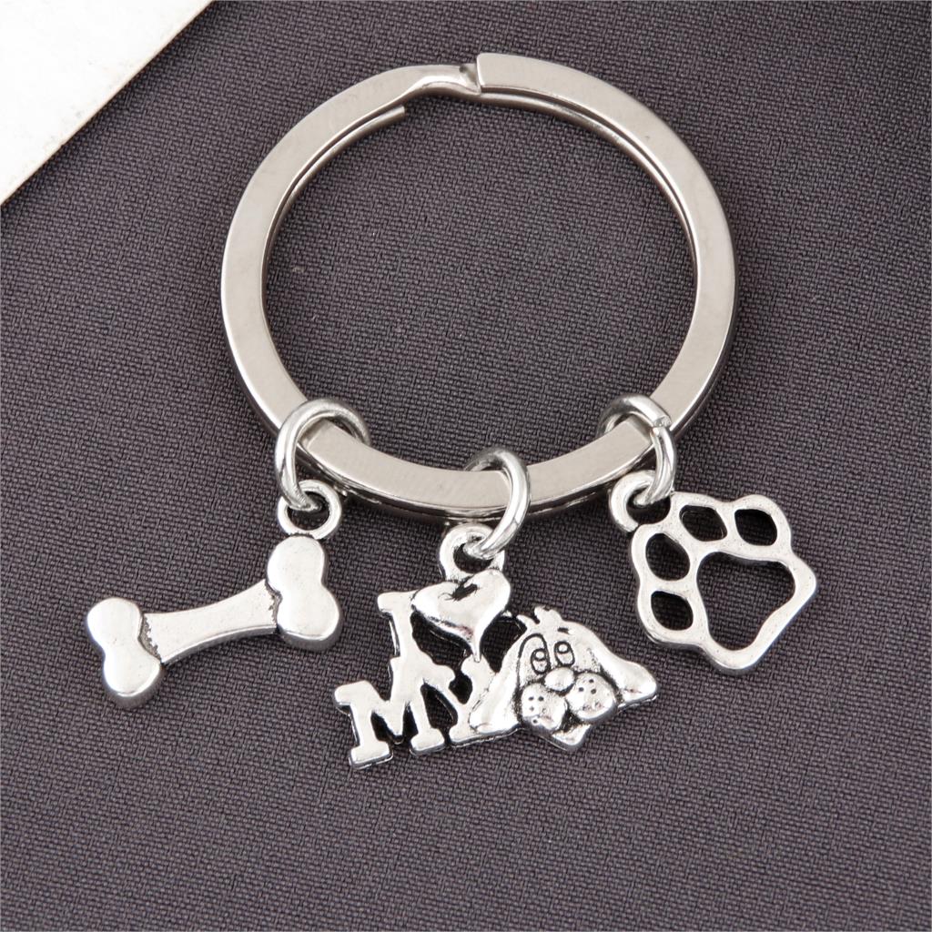 Pet “I Love My Dog” Bone Paw Keychain