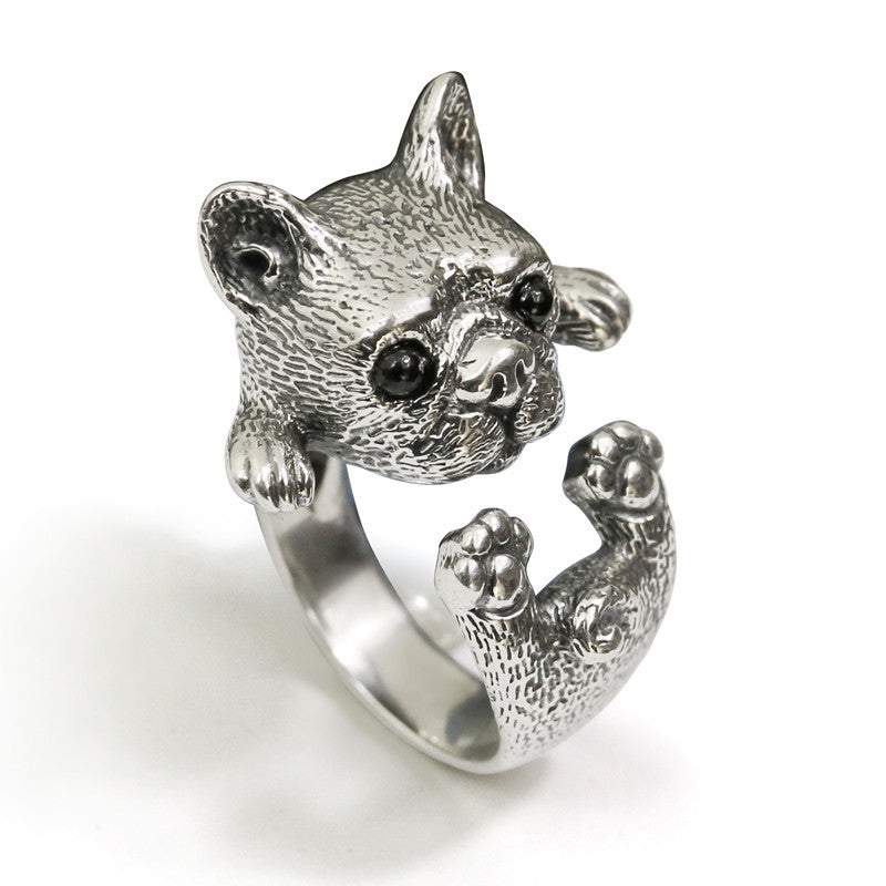 Dog Shaped Ring, Retro Alloy Animal Ring with Precious Stone Inlay