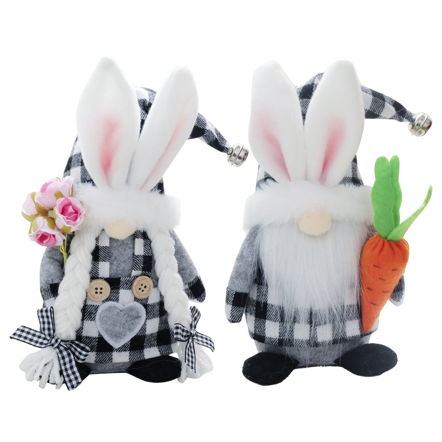 Decorative Plaid Bunny with Radish Doll, Easter Cloth Rabbit Ornament (Male & Children Styles)