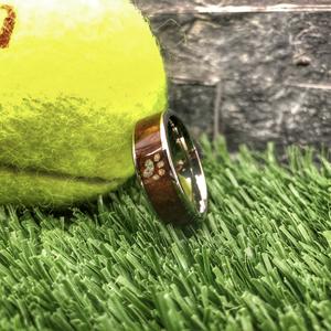 Titanium Dog Paw Print Ring with Opal & Koa Wood, Scratch-Resistant Comfort-Fit Band (Unisex)