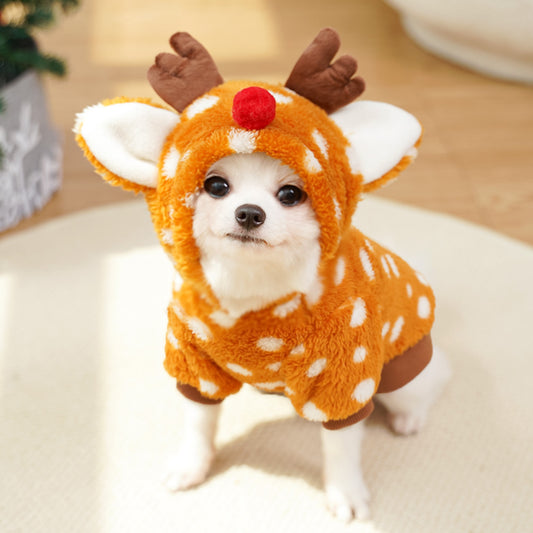 Christmas Elk Pet Costume, Fleece-Lined Winter Clothes for Dogs & Cats (XS–XXL)