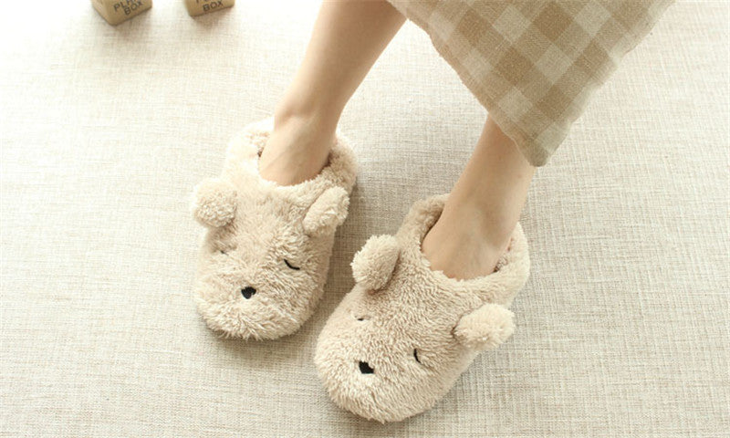 Home Cartoon Dog Soft Plush Slippers, Warm, Shock-Absorbing Indoor Winter Shoes