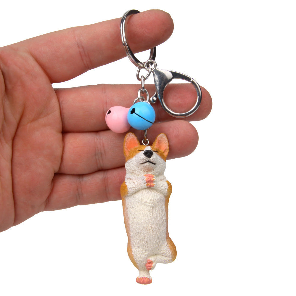 Yoga Dog Independent Corgi Bell Keychain, PVC Resin Climbing Dog Pendant