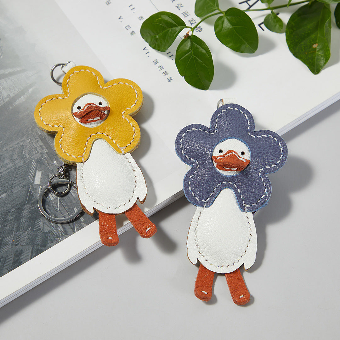 Craft Your Charm: Cute Leather Little Duck Pendant DIY Material Bag (Full Grain Sheepskin).