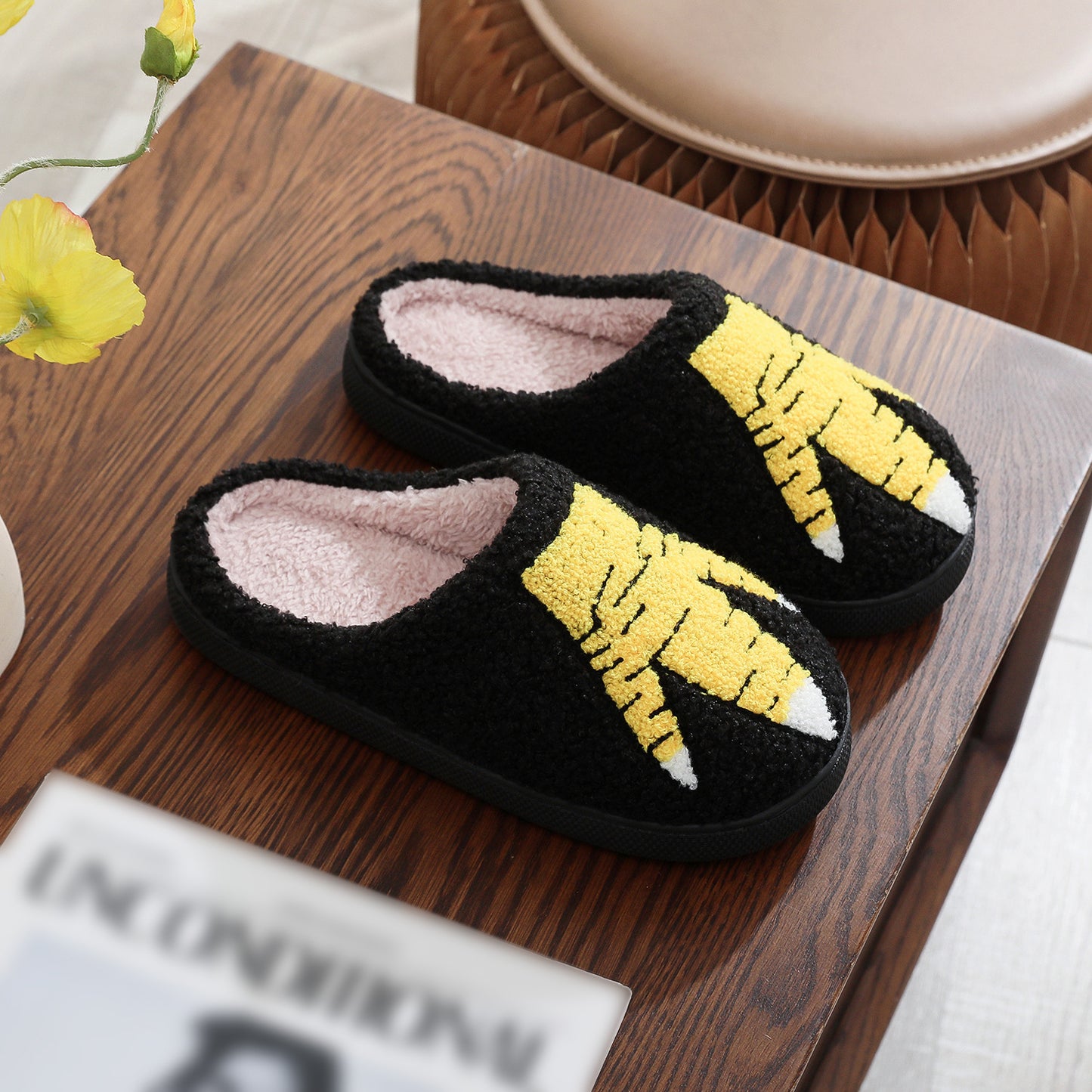 Creative Ostrich & Chicken Feet Slippers, Winter Plush Indoor Cotton Slippers for Couples