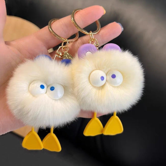 Luxuriously Soft: Real Rex Rabbit Fur Cute Little Duck Car Key Ring.