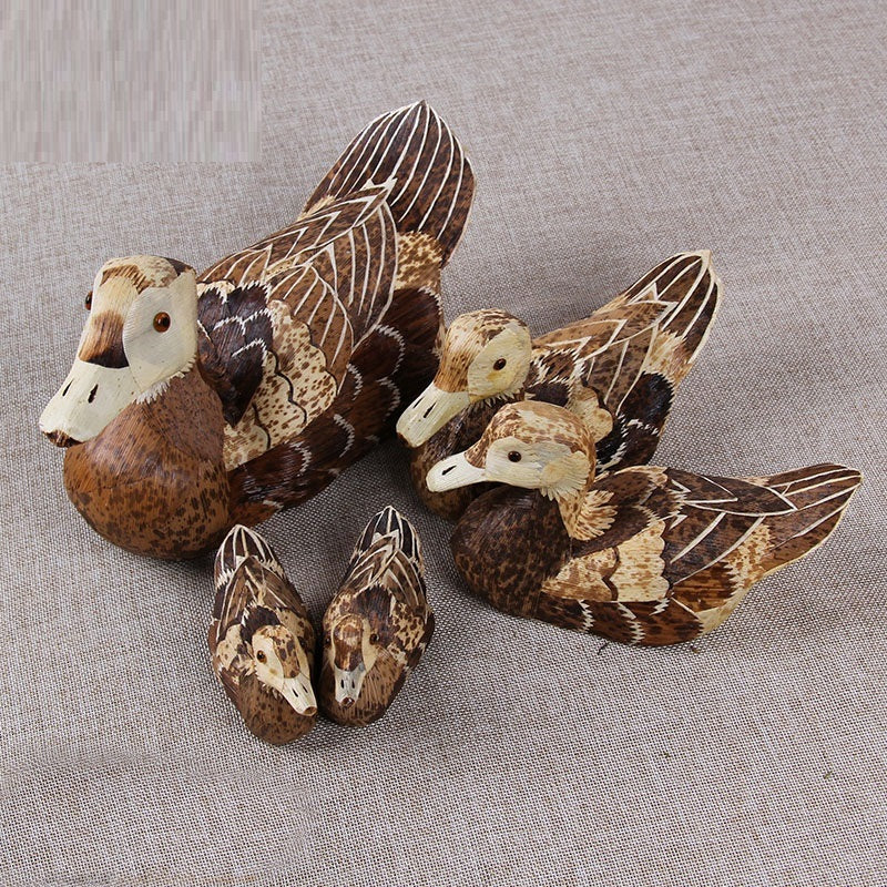 Vintage Elegance: Pure Handmade Bamboo Shell Mandarin Duck Tea Pet Ornament.