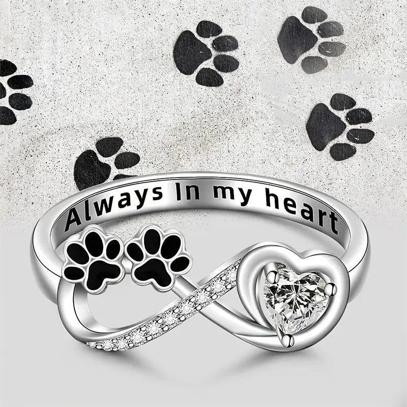 Small Dog Paw Prints Ring, Copper Diamond-Accented Pet-Themed Fashion Jewelry