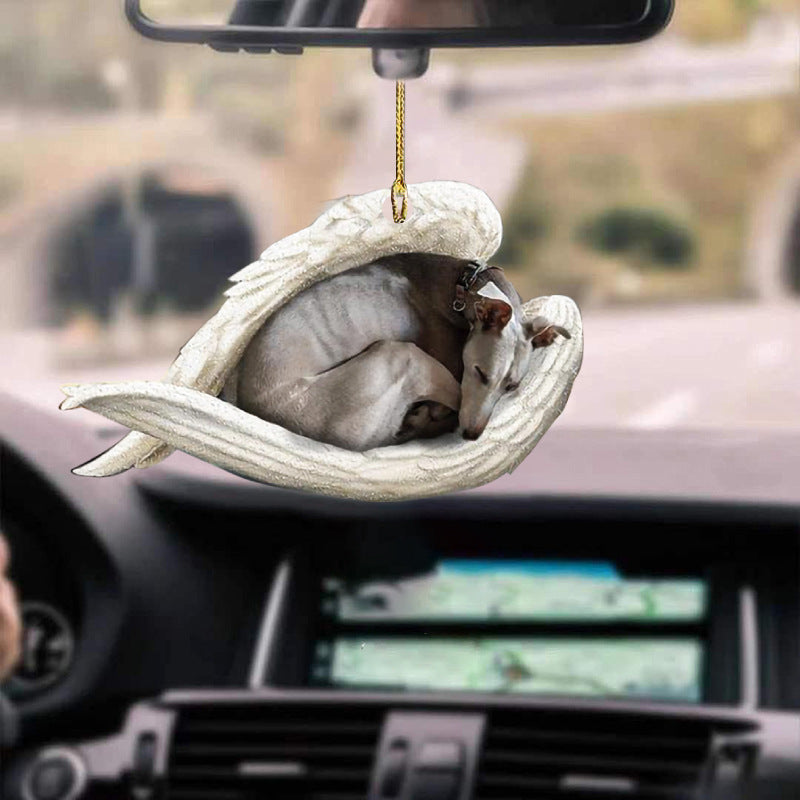 Sleeping Angel Dog Car Pendant, Cute Acrylic Hanging Ornament for Cars, Doors & Home Décor