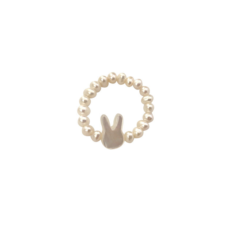 Natural White Lip Shell Bunny Pearl Ring, Simple Women’s Ring (Multiple Sizes)