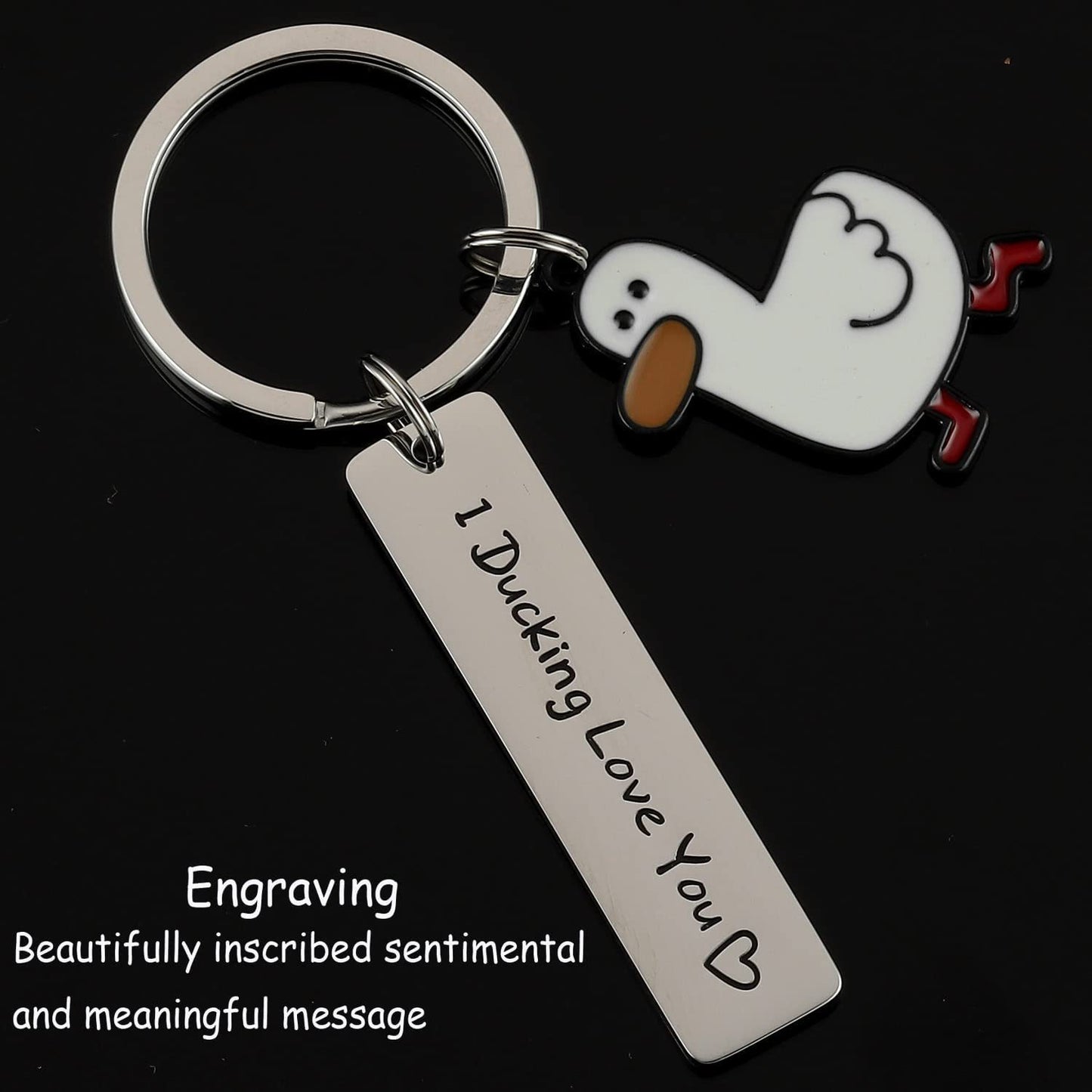 Punny Love: "Ducking Love You" Cute Duck Keychain Couples Gift (Stainless Steel).