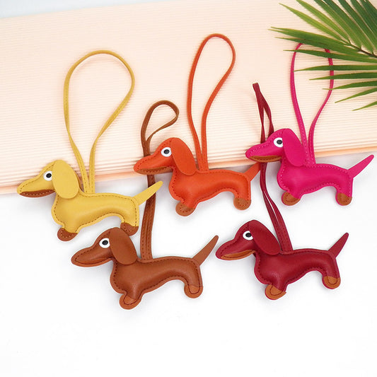 Sausage Dog Style Carrying Strap Bag Ornament, Fashion Commuting Leather Charm