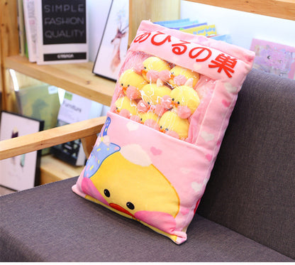 Kawaii LaLafanfan Café Duck Plush Pillow – 8pcs Ducklings Snack Bag Cushion Set