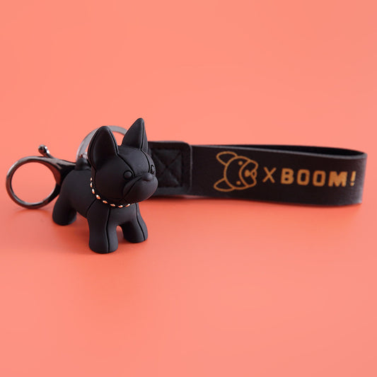 Cartoon Puppy Keychain with Hand Strap, Cute Resin & PU Leather Dog Pendant