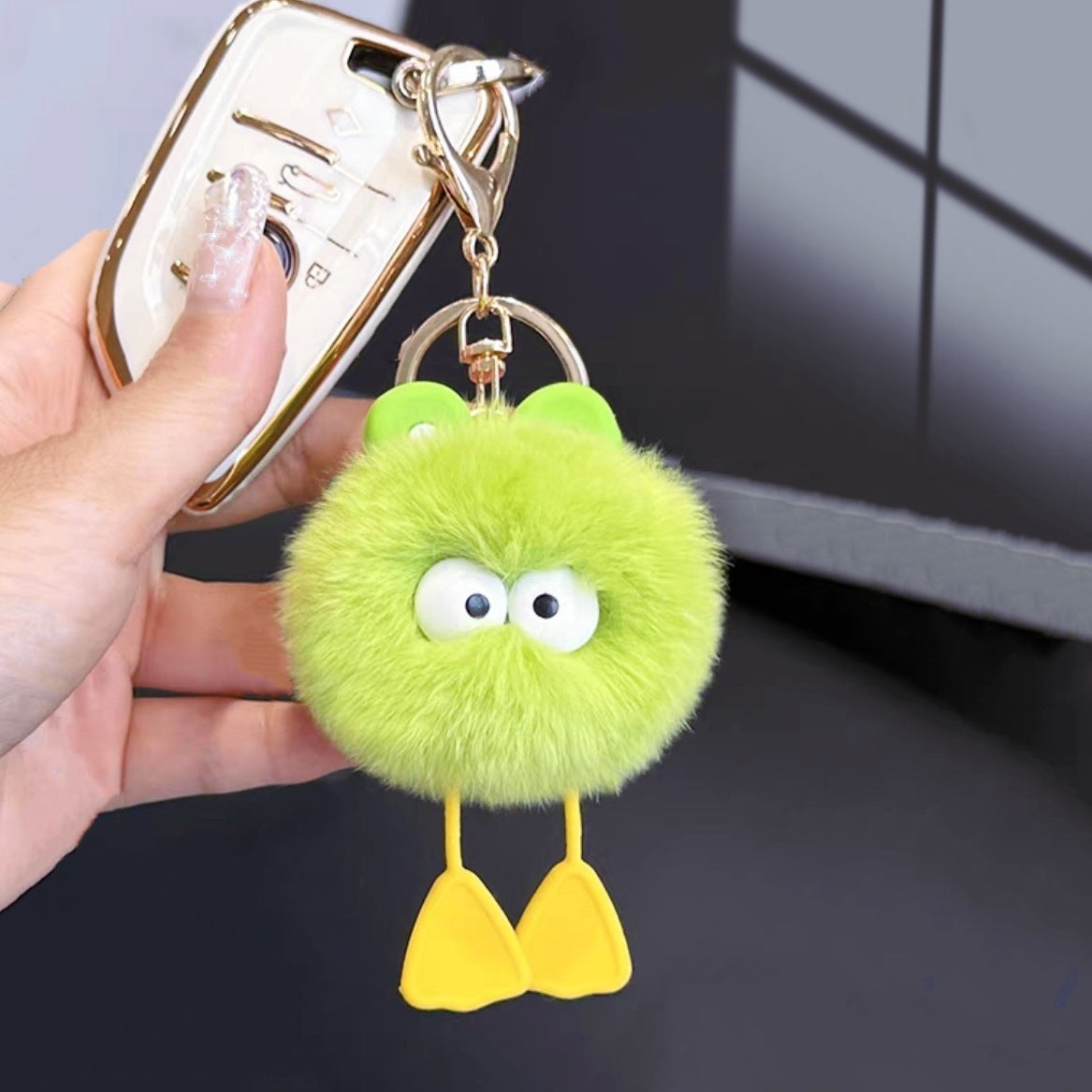 Luxuriously Soft: Real Rex Rabbit Fur Cute Little Duck Car Key Ring.