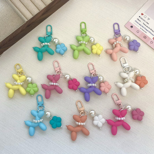 Pearl Balloon Dog Flower Keychain, Colorful Resin & Plastic Pendant