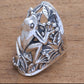 Unisex Statement: Fashion Personality Silver Frog Animal Leaf Hollow Ring.