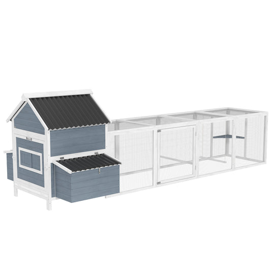 156" Extra Large Wooden Chicken Coop with 2 Nesting Boxes, Run Cage & Waterproof Wave Roof, For 10 –15 Chickens, Light Gray