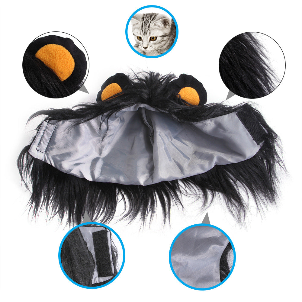 Lion Mane Wig Hat for Pets, Fashion Plush Head Cover for Cats & Dogs (Halloween Costume)