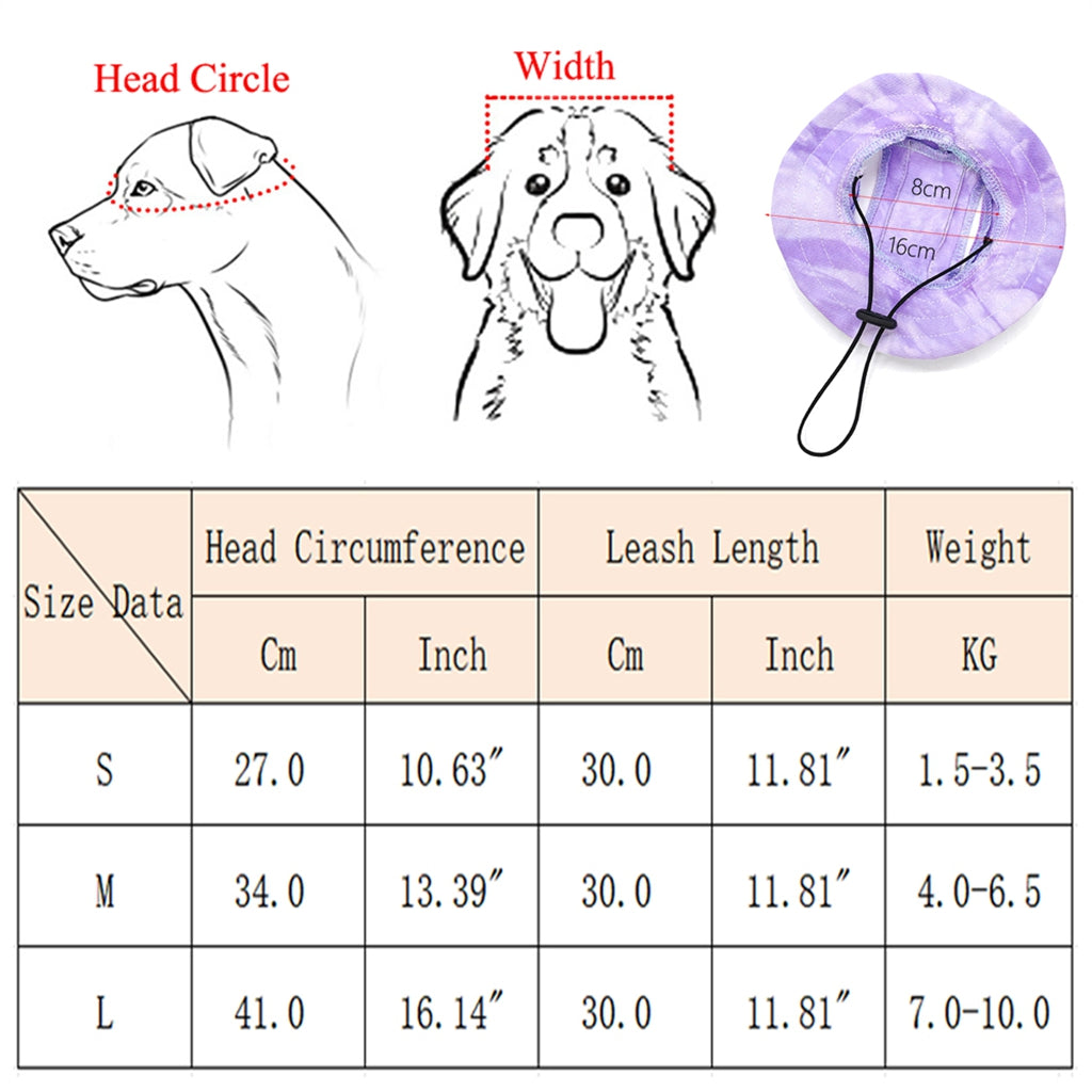Adjustable Pet Sun Hat with Ear Holes, Tie-Dye Cap for Small & Medium Dogs & Cats