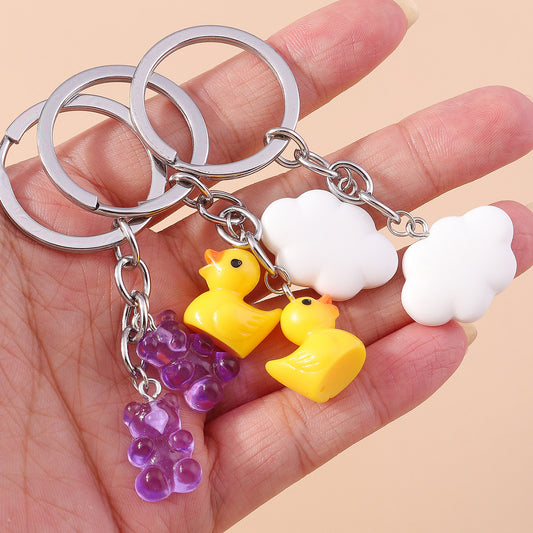 Sky High Style: Cartoon Little Yellow Duck & Cloud Keychain Accessory (Zinc Alloy).