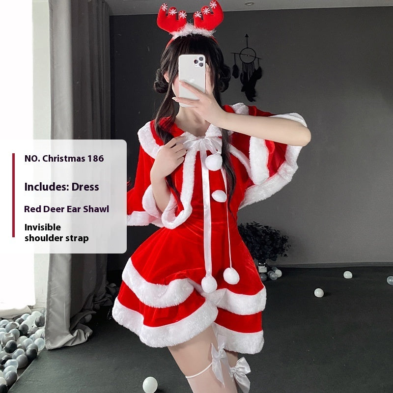 Christmas Bunny Cosplay Uniform, Gold Velvet Women’s Costume Set (Free Size)