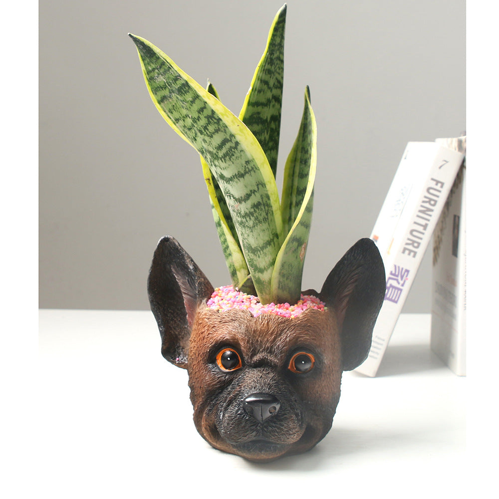 Personalized Resin Dog Flower Pot, Durable Shepherd Dog Planter for Home & Office Decor