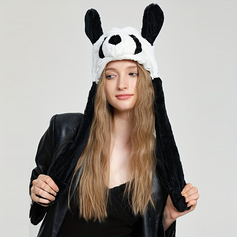 Cute Animal Moving Ear Hat, Plush Panda, Dog, Frog & Bunny Earflap Cosplay Hat for Women