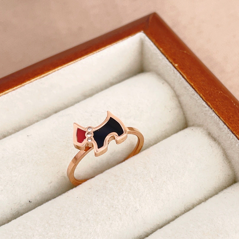 French-Inspired Personalized Dog Ring, Retro Titanium Steel Women’s Jewelry (Rose Gold)