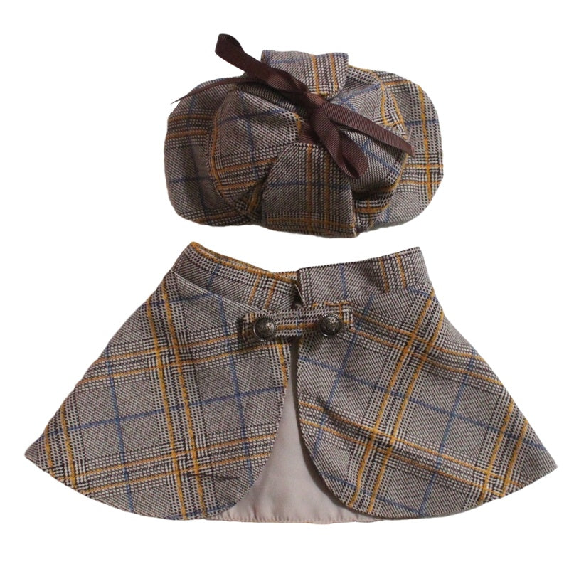 Detective Costume Set for Pets, Funny Cloak & Hat Outfit for Cats and Dogs