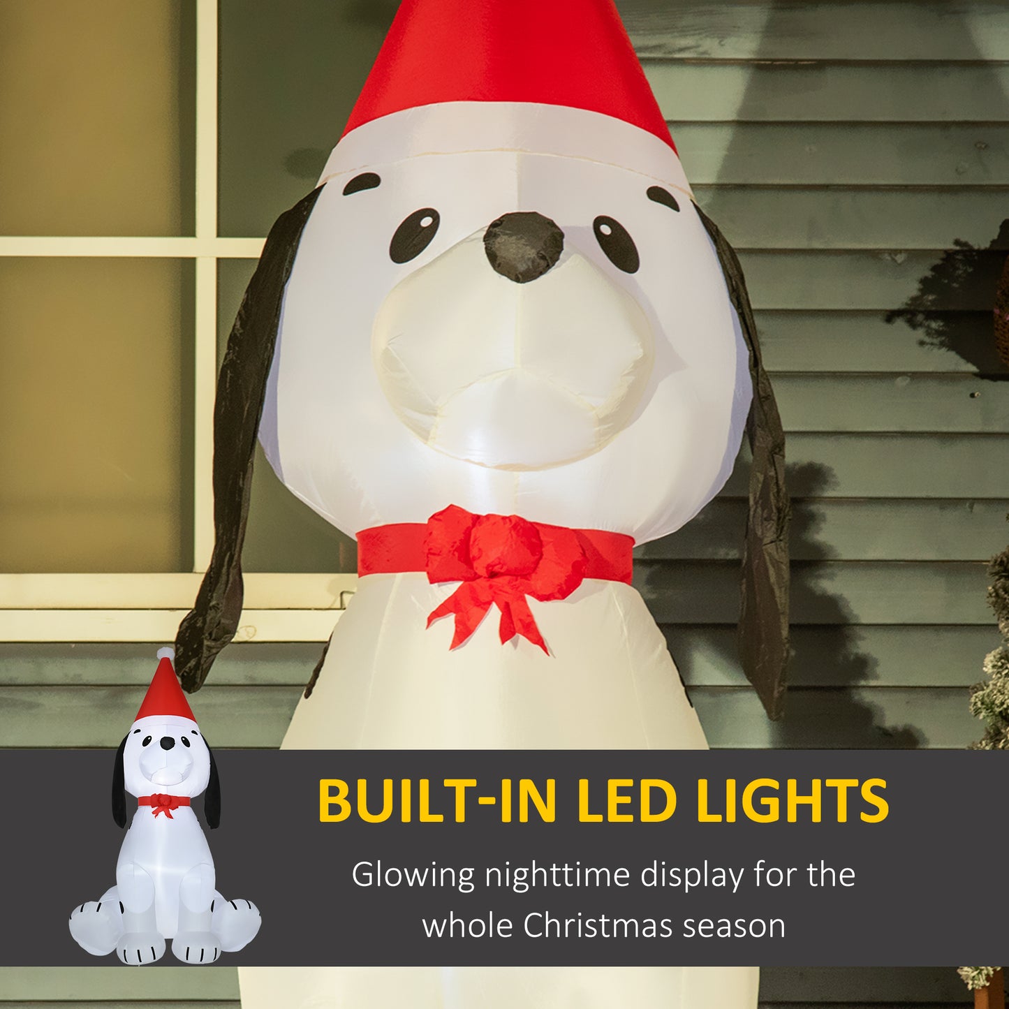 Christmas Inflatable Puppy Decoration, LED Lighted Outdoor Dog Wearing Santa Hat